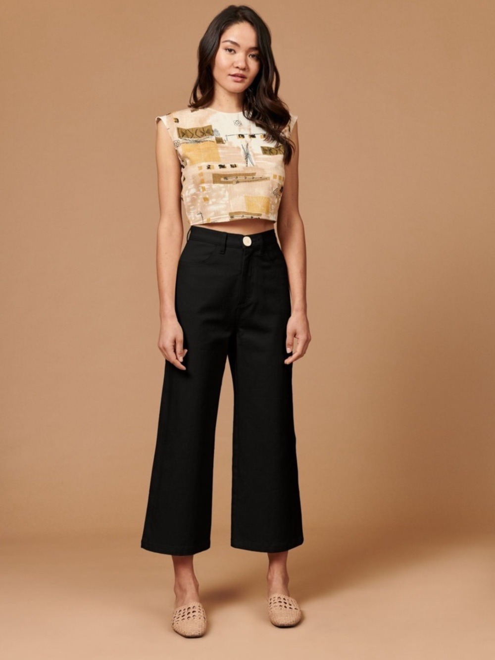 Whimsy + Row Flora Pant Black XL Cropped High Rise Wide Leg Pants